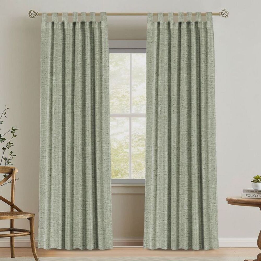 H.Versailtex - Natural Linen Tab Top Curtains Semi Sheer Curtains Green